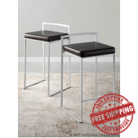 Lumisource B26-FUJI W+BN2 Fuji Contemporary Stackable Counter Stool in White with Brown Faux Leather Cushion - Set of 2